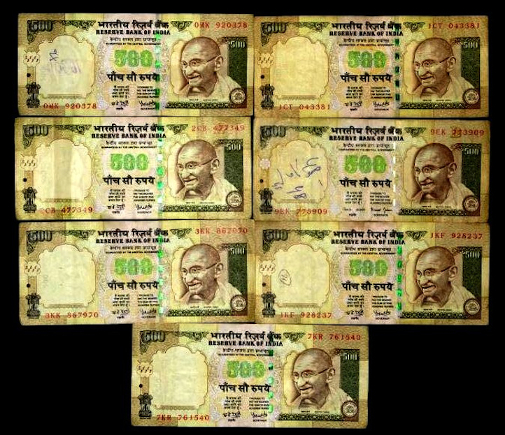 The Rs 500 notes that were demonetised by the Reserve Bank of India
