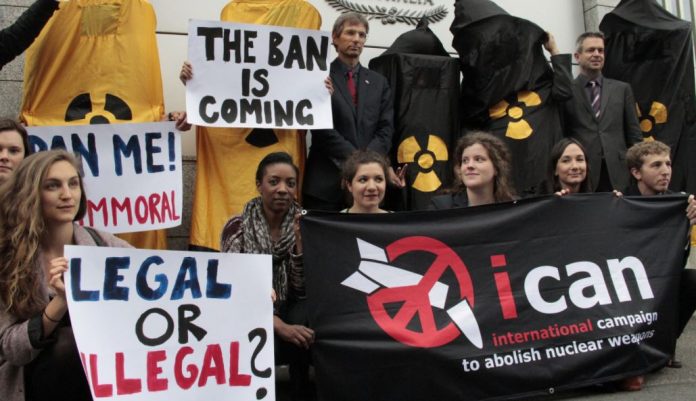 Latest news on nuclear ban| ICAN wins Nobel Peace Prize 2017| theprint.in People protesting nuclear weapons, organised by ICAN