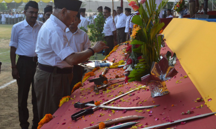 Mohan Bhagwat Mohan Bhagwat at arms worship