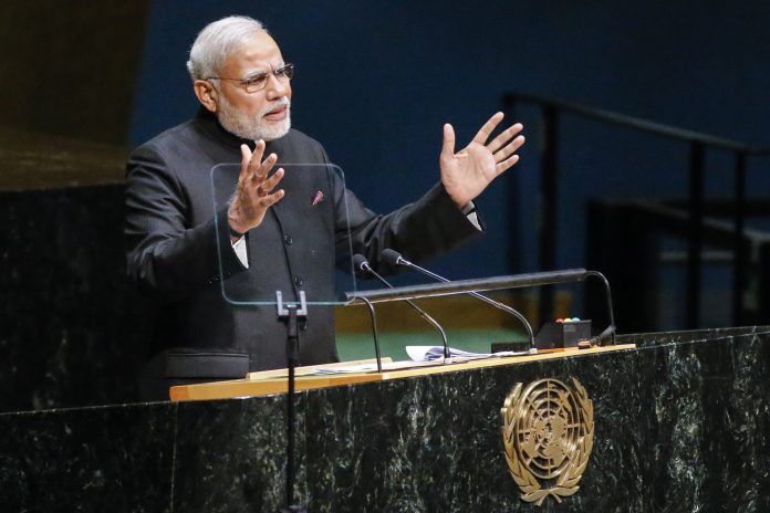 Latest news on Foreign policy| Modi's vote in the United Nations| ThePrint Prime minister Narendra Modi, giving a speech at the podium in UN, General Assembly