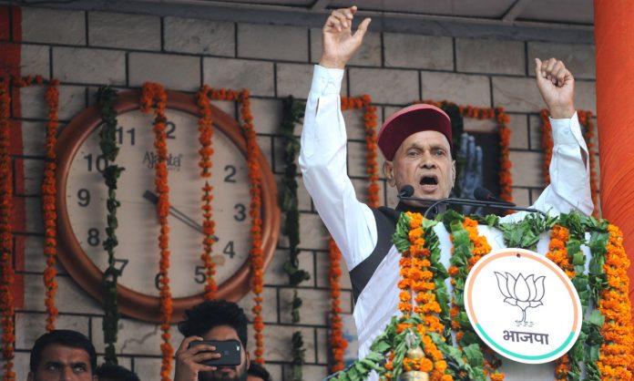 Latest news on Himachal Pradesh| Theprint.in BJP CM Candidate, Prem Kumar Dhumal addresses during an election rally in Hamirpur