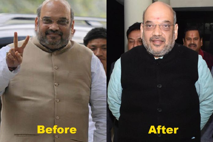 Latest news on politics | Amit Shah weight loss| ThePrint An image showing Amit Shah in 2014 and in 2018.