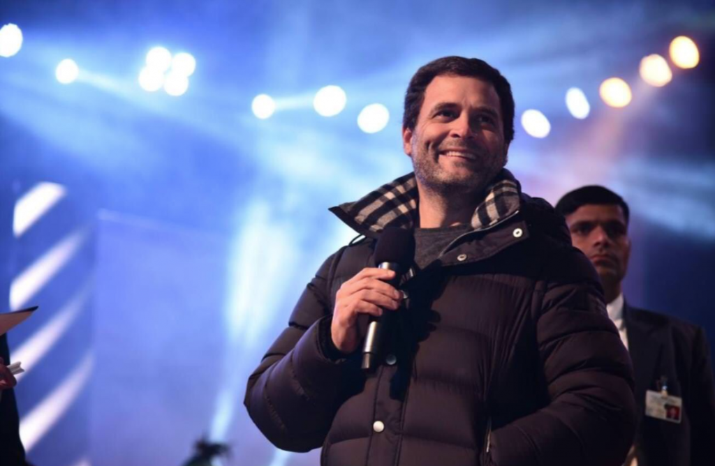 Rahul Gandhi wearing a Burberry jacket
