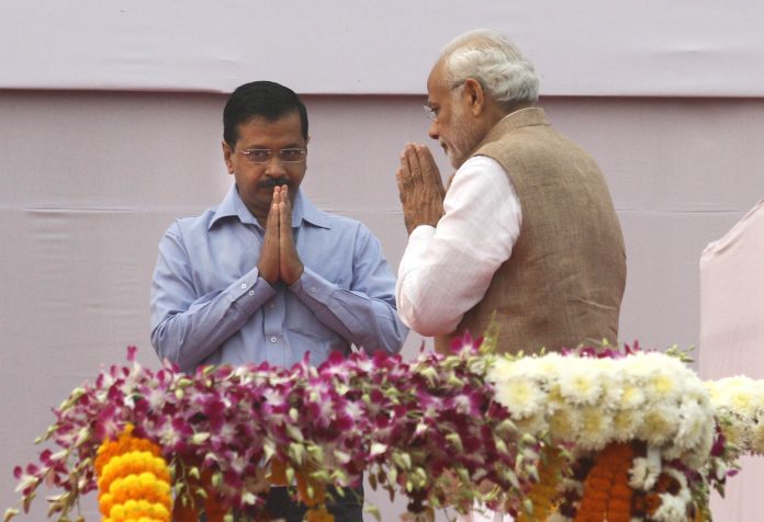 Prime Minister Narendra Modi with Delhi Chief Minister Arvind Kejriwal in New Delhi | Virendra Singh Gosain/Hindustan Times via Getty Images