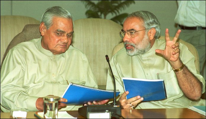 Latest news on Vajpayee and Modi | theprint.in File photo of Prime Minister Atal Bihari Vajpayee having a discussion with then Gujarat CM Narendra Modi | Arvind Yadav /Hindustan Times via Getty Images