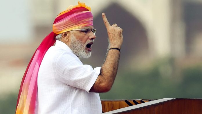 India Celebrates 70th Independence Day in 2016 File photo of Prime Minister Narendra Modi giving his speech during the 70th Independence Day celebration at Red Fort, 2016 | Arvind Yadav/Hindustan Times via Getty Images