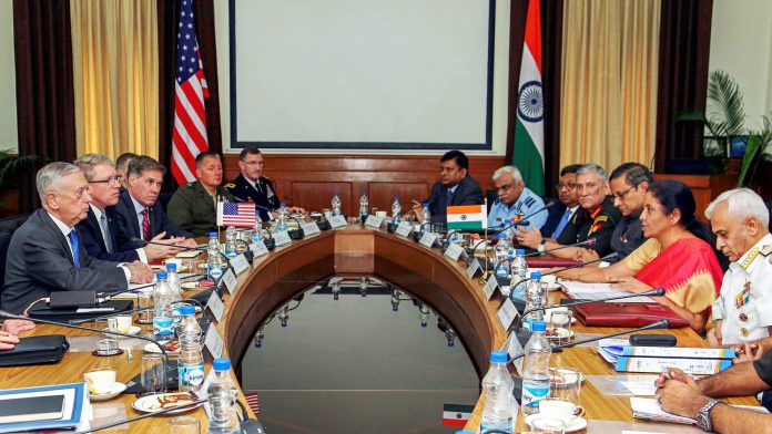 Latest news on COMCASA | ThePrint.in Defence Minister Nirmala Sitharaman and the US Secretary of Defense James Mattis at a delegation level meeting in New Delhi | PTI