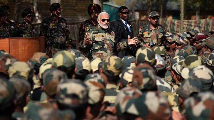 Latest news on Indian army | ThePrint.in PM Modi with Army and BSF Jawans in Kashmir in 2017 | @narendramodi/Twitter