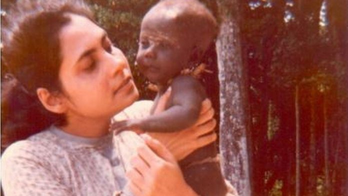 Madhumala Chattopadhyay Madhumala Chattopadhyay with a three-month-old Jarawa baby | Madhumala Chattopadhyay/ThePrint