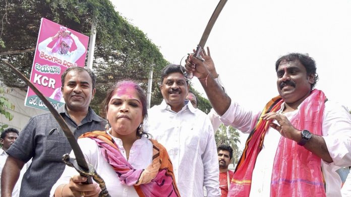 Latest news on Telangana | ThePrint TRS party workers celebrate Telangana Bhavan in Hyderabad | PTI