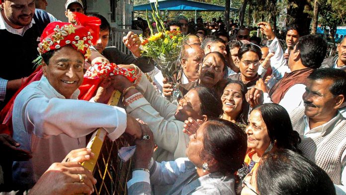 Madhya Pradesh Chief Minister-designate Kamal Nath MP CM Kamal Nath meets his supporters at his residence, in Bhopal | PTI