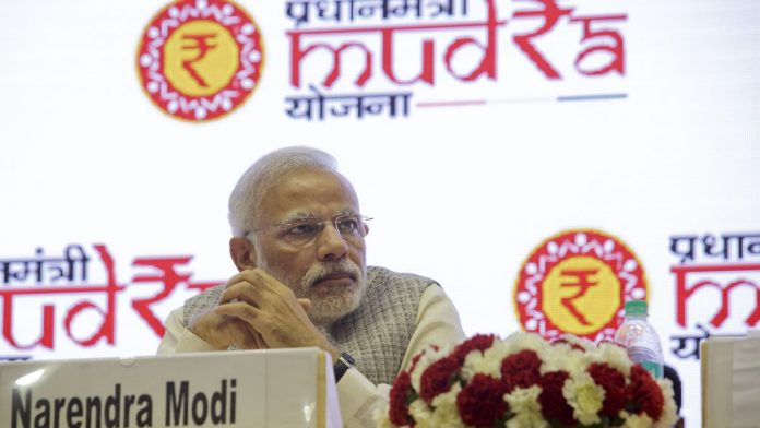 Latest news on MUDRA scheme | theprint.in File photo of Narendra Modi at the launch of MUDRA Bank in New Delhi | Kuni Takahashi/Bloomberg