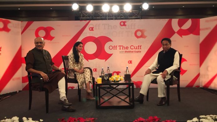 Latest news on Madhya Pradesh CM Kamal Nath | theprint.in Madhya Pradesh chief minister Kamal Nath (R) with Shekhar Gupta (L) and Neelam Pandey (C) at Off The Cuff
