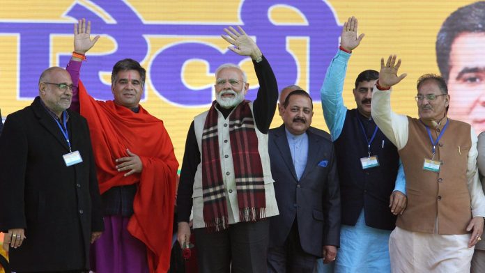 Latest news on Jammu and Kashmir | ThePrint PM Narender Modi with BJP state president Ravinder Raina and others after laying the foundation stone of AIIMS in Samba district of J&K | PTI