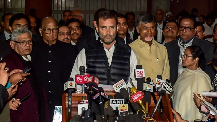 Congress President Rahul Gandhi addresses a joint statement