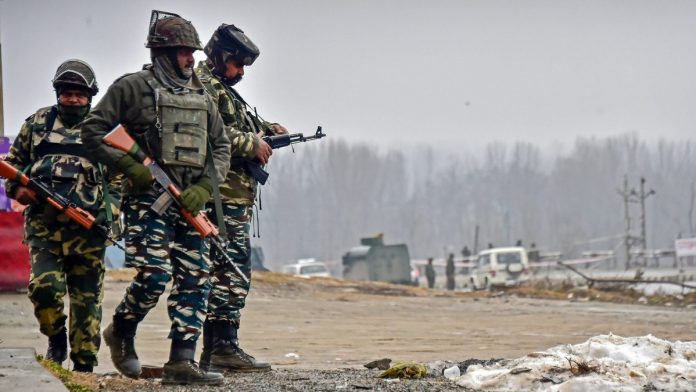 Pulwama terror attack Security personnel inspect the site of suicide bomb attack at Lethpora area, in Pulwama, Friday | PTI