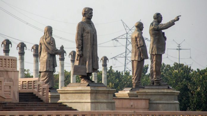 SC: Mayawati party promotion via statues Former Uttar Pradesh CM Mayawati's statues among others at Dalit Prerna Sthal in Noida | PTI