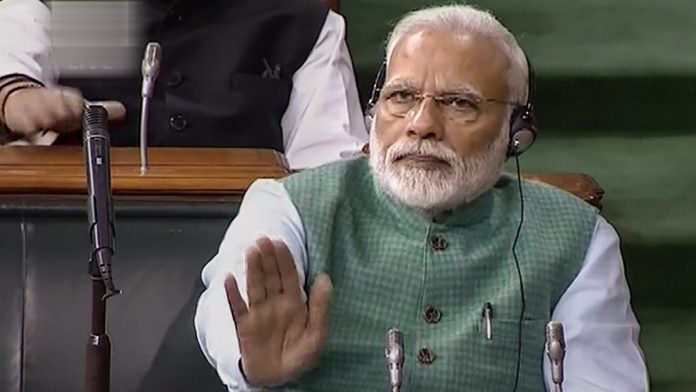 Latest news on budget | ThePrint PM Narendra Modi cheers as Finance Minister Piyush Goyal presents the interim Budget 2019-20 | PTI