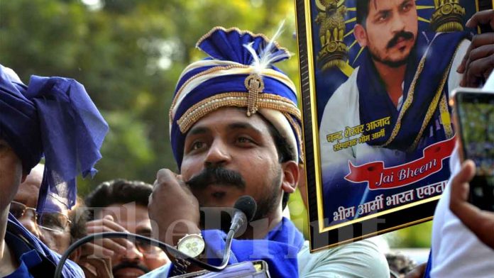 Bhim Army chief Chandrashekhar at a rally in Jantar Mantar |