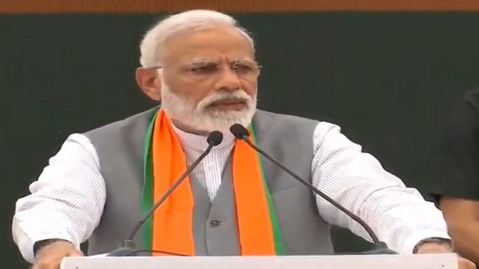 Modi at BJP manifesto launch PM Narendra Modi speaking at the BJP manifesto launch