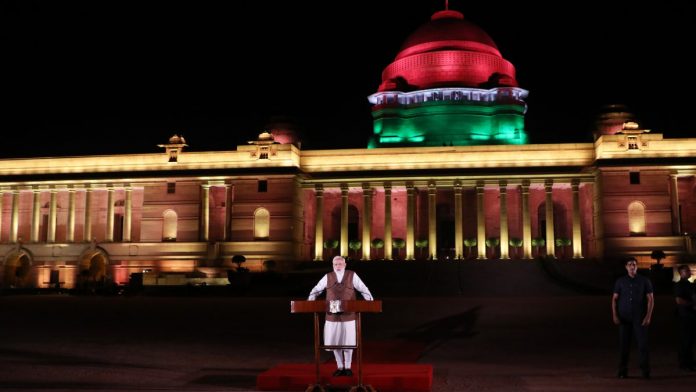 Indian Prime Minister Narendra Modi Attends National Democratic Alliance (NDA) Party Meeting Narendra Modi at Rashtrapati Bhavan | T. Narayan/Bloomberg