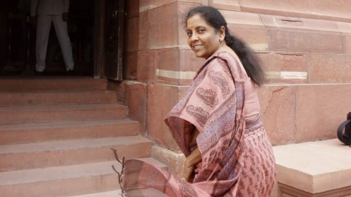 Finance minister Nirmala Sitharaman outside the Parliament Finance minister Nirmala Sitharaman outside the Parliament