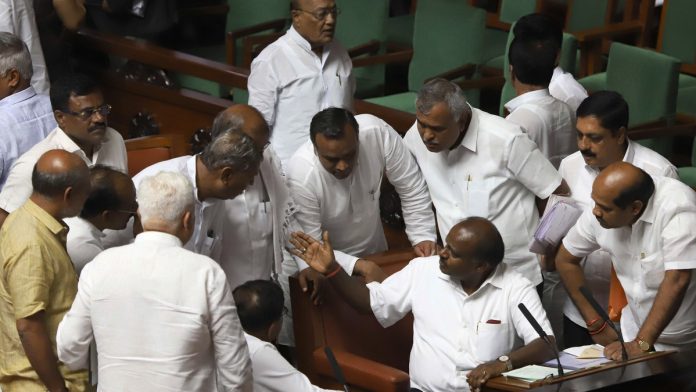H. D. Kumaraswamy interacting with ministers and MLAs in Vidhan Soudha | ANI