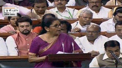Finance Minister Nirmala Sitharaman presenting her first budget Finance Minister Nirmala Sitharaman presenting her first budget