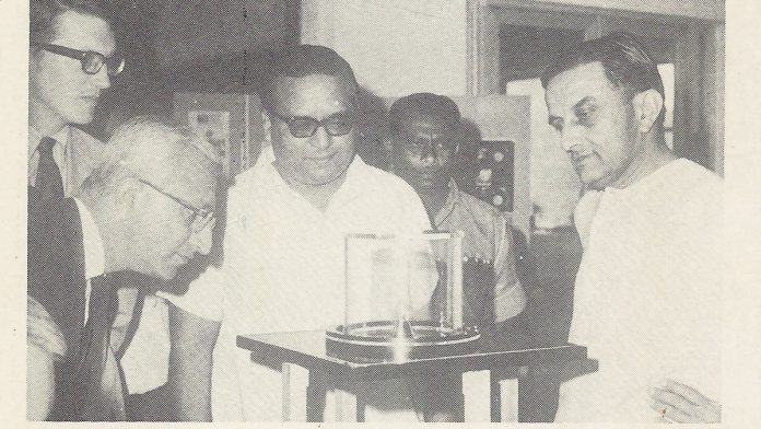 Vikram Sarabhai | ThePrint.in Vikram Sarabhai observes a sample collected from moon at display in Delhi