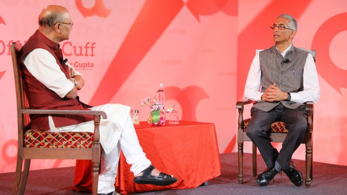 Secretary, Drinking Water & Sanitation Parmeswaran Iyer with Shekhar Gupta at ThePrint's Off The Cuff. | ThePrint