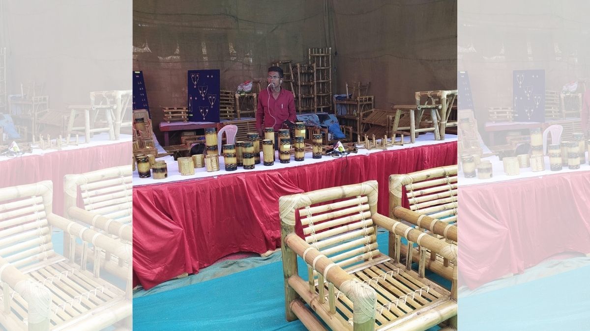 Bhan Sonwani, from the Gariyaband district in Chhattisgarh, had prepared more than 50 handmade bamboo furniture for the festival, ranging from chairs to dining table sets.  |, Printing