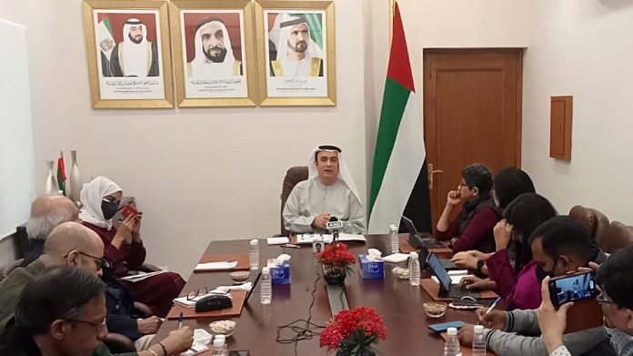 UAE Ambassador to India Dr. Ahmed Albanna speaks on the 'Expo 2020 to host World Chess Championship for first time in expo history' UAE Ambassador to India Ahmed Albanna at the country's embassy in New Delhi, on 24 November | ANI Photo