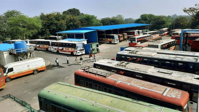 bus A view of the Maharashtra State Road Transport Corporation depot during the strike. | ANI