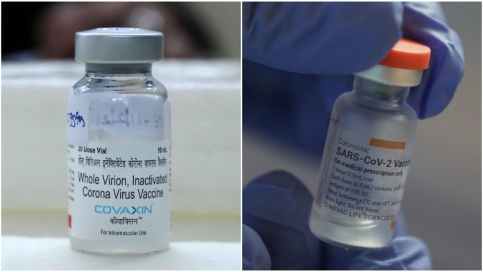 Vials of Bharat Biotech's Covaxin, left, and Sinovac Biotech's CoronaVac, right, | Bloomberg Vials of Bharat Biotech's Covaxin, left, and Sinovac Biotech's CoronaVac, right, | Bloomberg